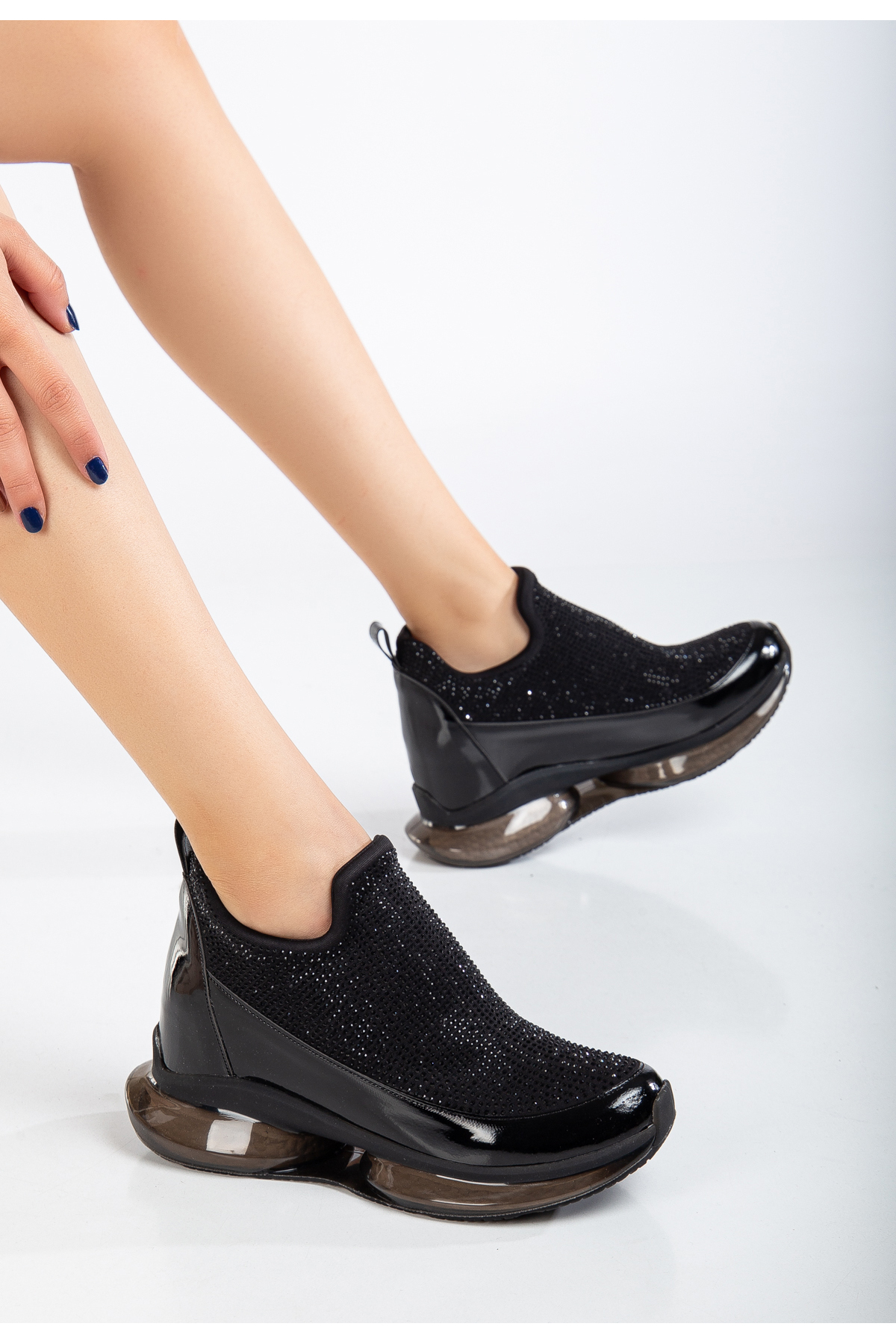Kadın Rahat Bilekli Air Taban Sneaker Ayakkabı Siyah
