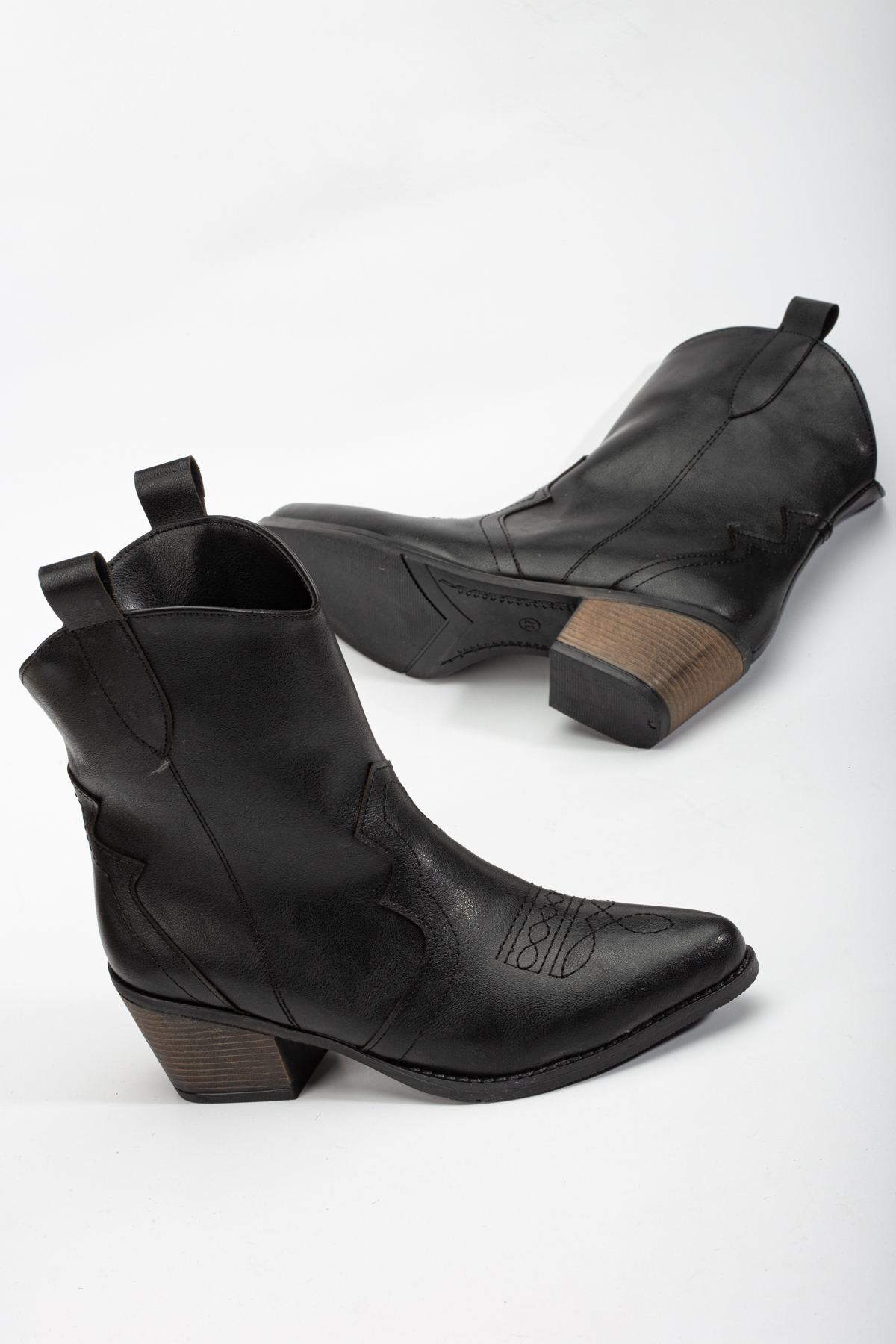 Kadın Siyah Topuklu Western Kovboy Bot