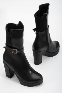 Kadın Streçli Fermuarlı Platform Topuklu Bot Siyah