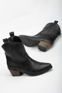 Kadın Siyah Topuklu Western Kovboy Bot