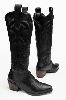 Kadın Siyah Topuklu Western Kovboy Çizme
